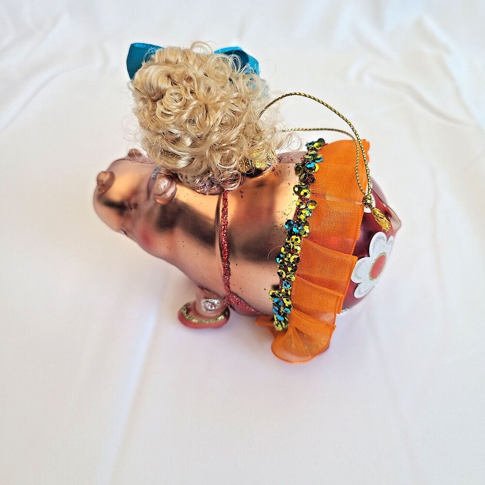 Hippo Ballerina Mercury Glass Christmas Ornament Hand Blown Sequin Glitter Tutu - Picture 8 of 13